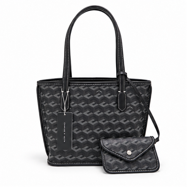 Monogram Pattern Tote With Matching Pouch