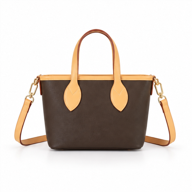 Elegant Brown Two-Tone Crossbody Tote Bag