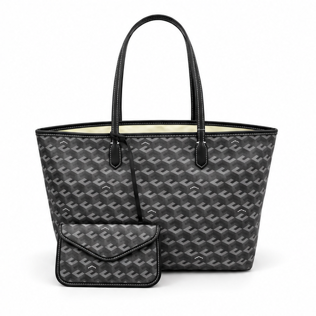 Charcoal Monogram Tote With Matching Pouch