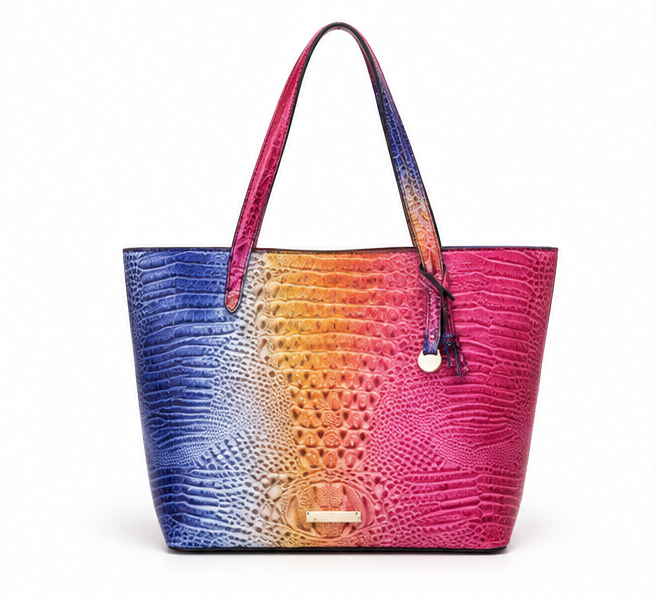 Vibrant Gradient Crocodile Embossed Tote Bag