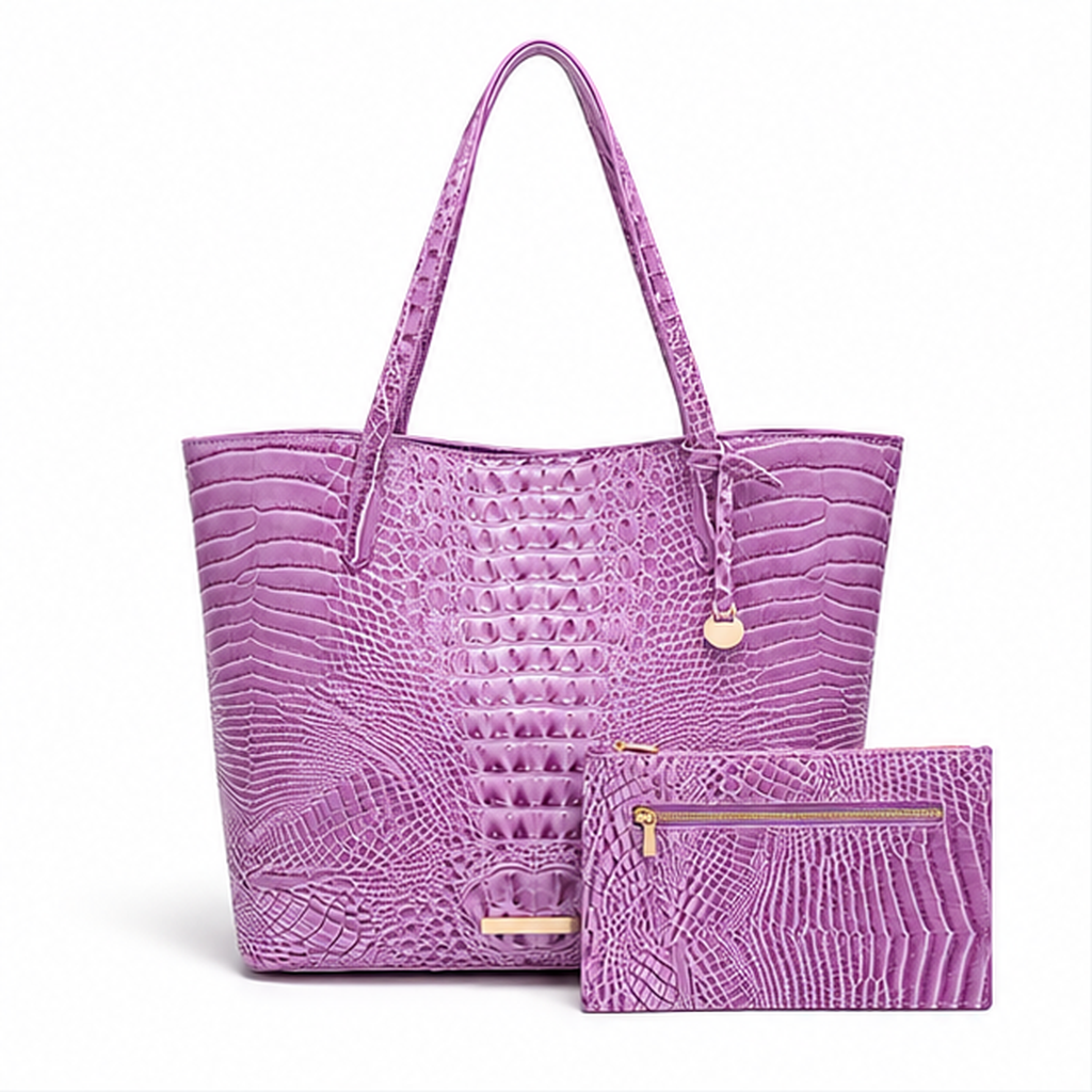 Lavender Crocodile Embossed Tote Bag Set