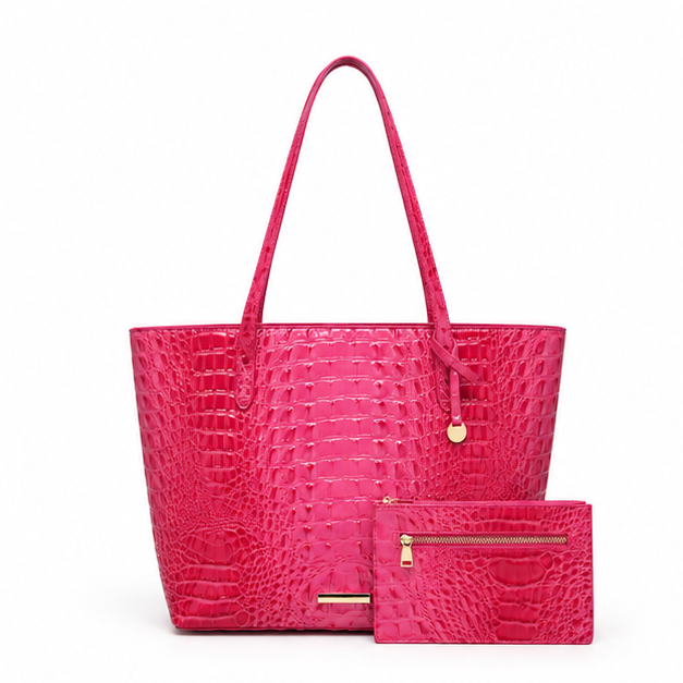 Crocodile Embossed Tote Bag Pouch Set