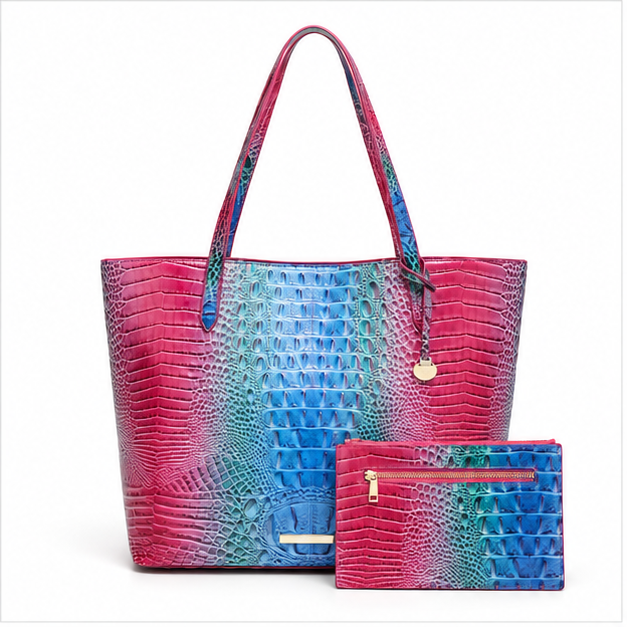 Multicolor Crocodile Embossed Tote Bag Set