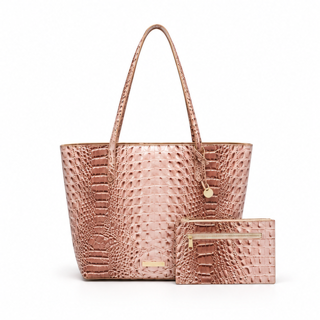 Beige Crocodile Embossed Luxury Tote Set