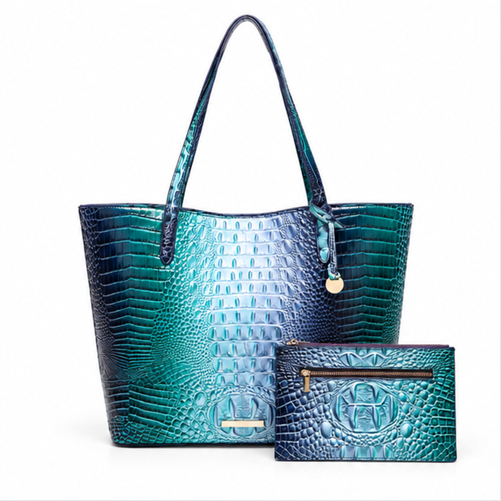 Iridescent Crocodile Embossed Tote Bag Set