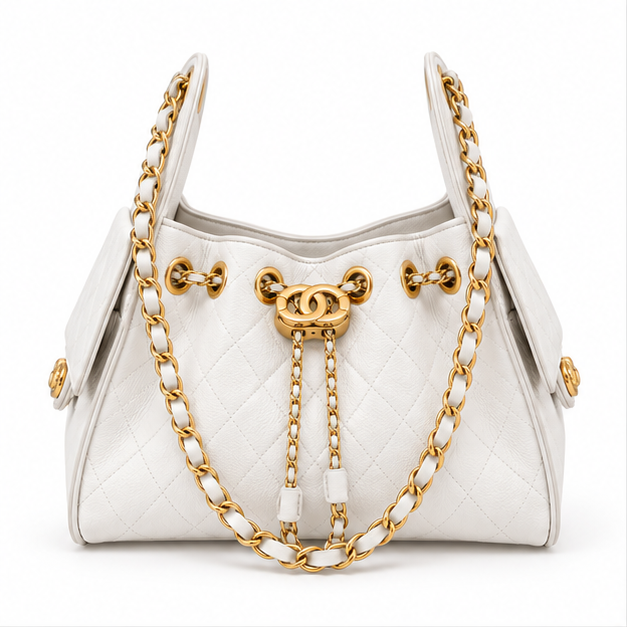 Elegant White Quilted Chain Shoulder Handbag