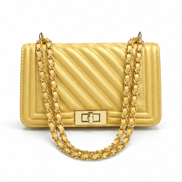Golden Quilted Chain Shoulder Bag