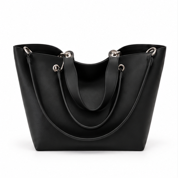 Elegant Black Multi-Strap Shoulder Tote Bag