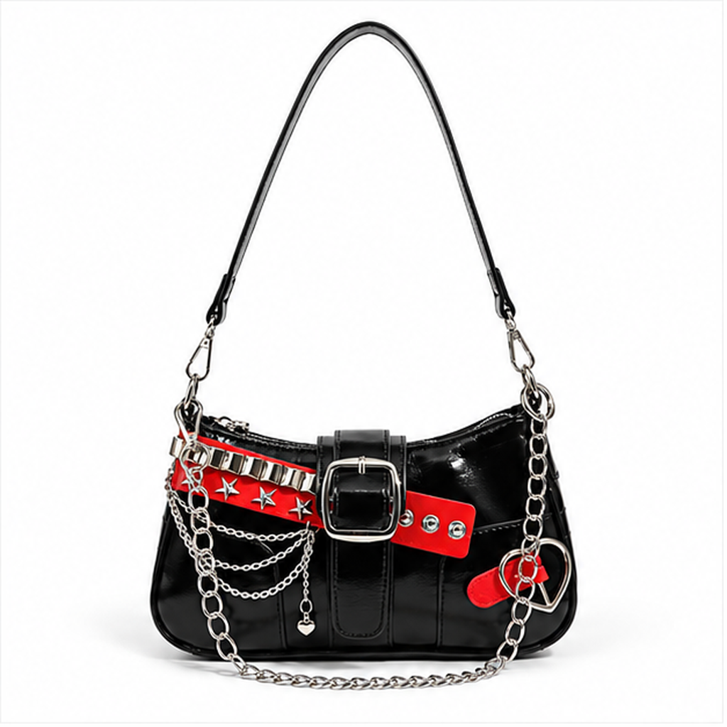 Black Chain Buckle Punk Shoulder Bag