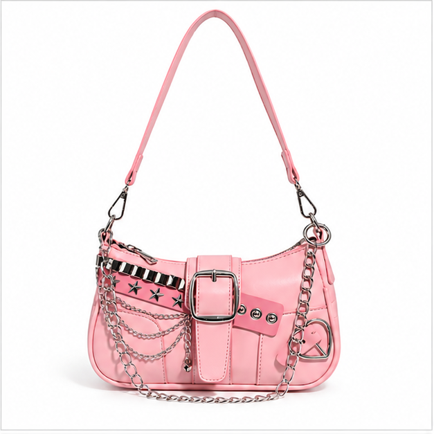Pink Chain Buckle Shoulder Handbag Purse
