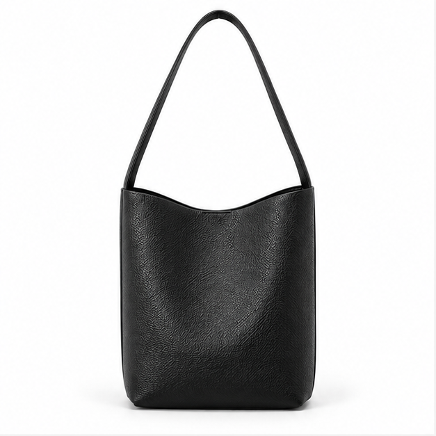 Minimalist Black Textured Shoulder Tote Bag