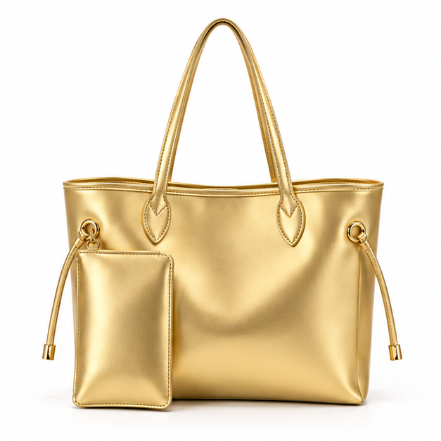 Metallic Gold Tote Bag With Pouch