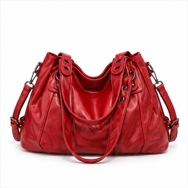 Glossy Red Leather Multiway Shoulder Handbag