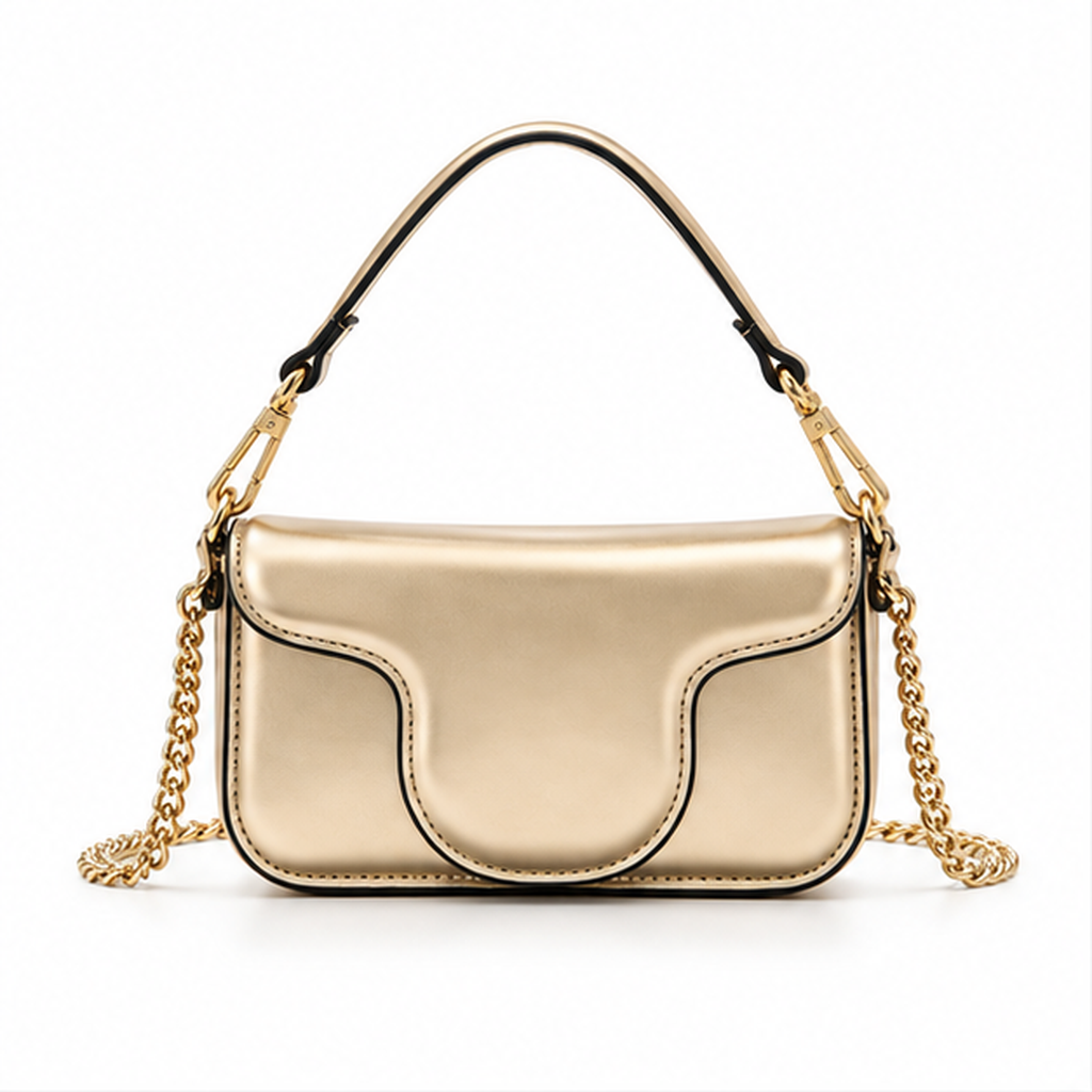 Metallic Gold Sculpted Flap Chain Handbag