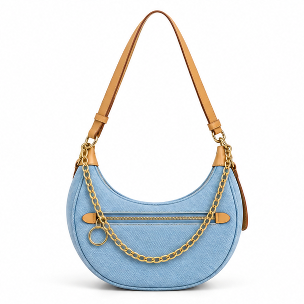 Light Blue Denim Crescent Shoulder Bag
