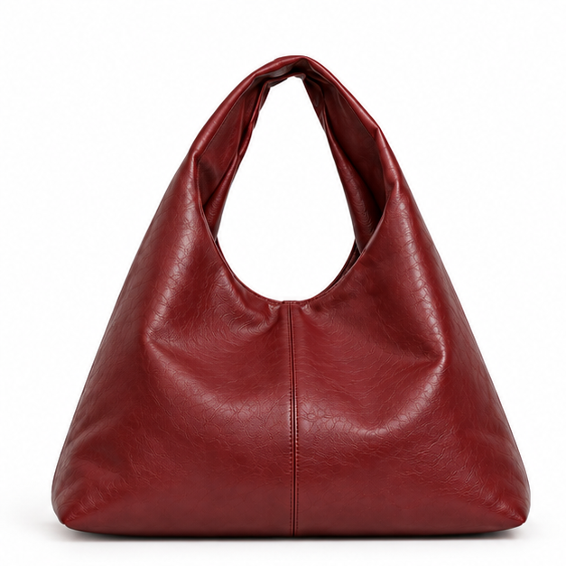 Burgundy Slouchy Leather Hobo Shoulder Bag