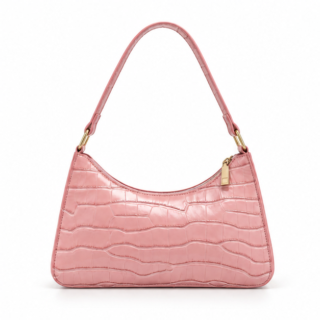 Pink Croc Texture Shoulder Handbag Purse