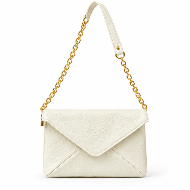 Ivory Embossed Envelope Chain Shoulder Bag