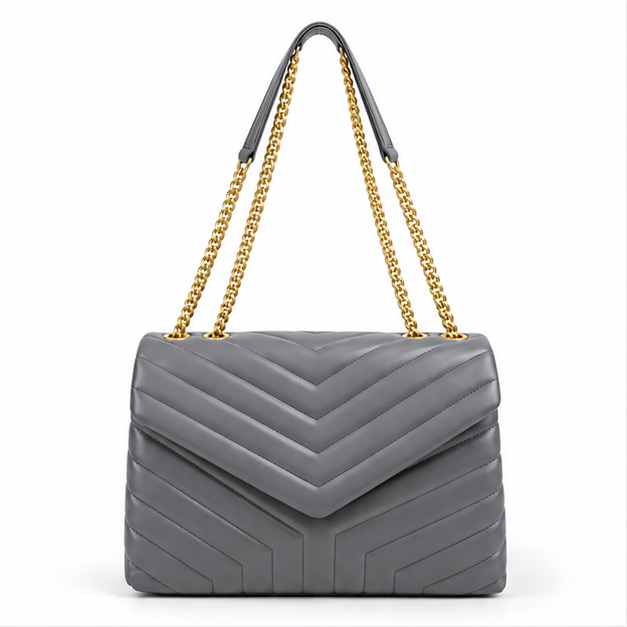 Elegant Grey Quilted Chain Shoulder Bag