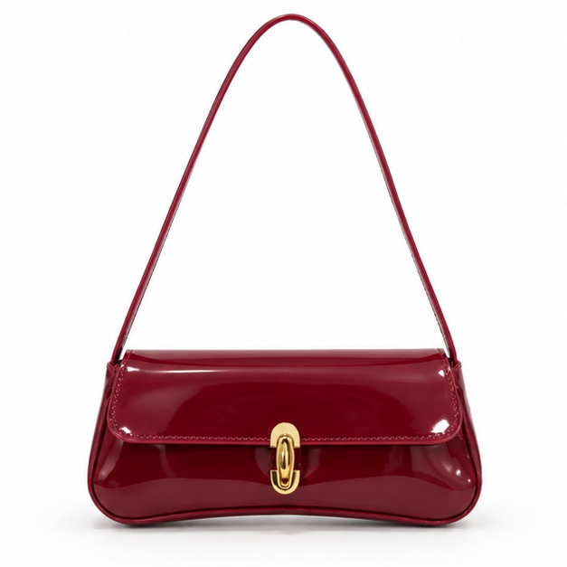 Glossy Burgundy Patent Leather Shoulder Bag