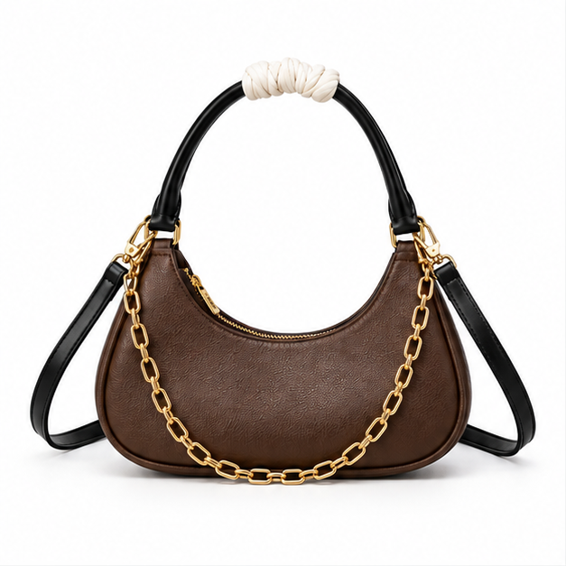 Chocolate Brown Crescent Chain Shoulder Bag