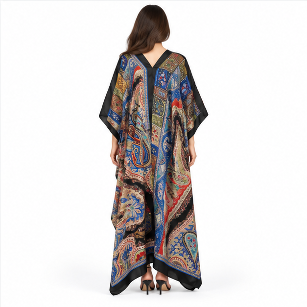 Elegant Pakistani Multicolor Paisley Print Kaftan