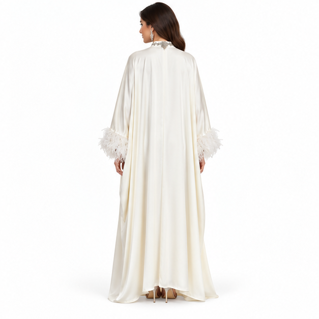Elegant White Feather Pakistani Kaftan Dress