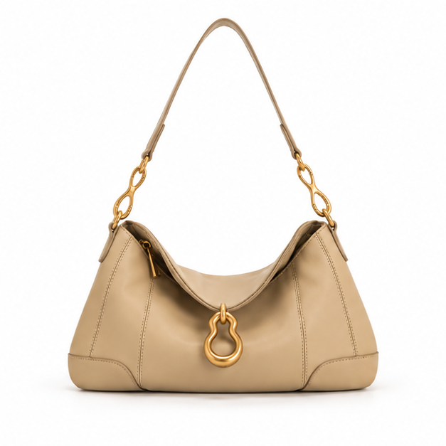 Elegant Apricot Gold Hardware Shoulder Bag