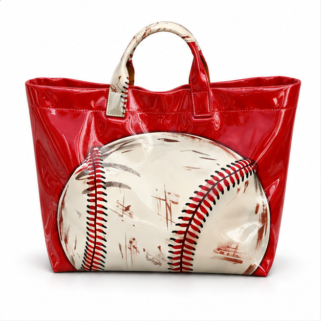 Glossy Baseball Graphic Red Tote Bag