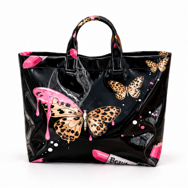 Glossy Butterfly Beauty Print Shopper Tote