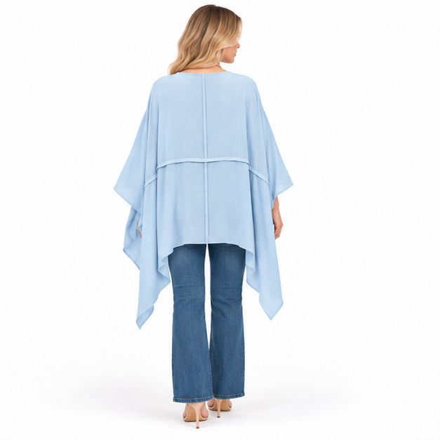 Elegant Sky Blue Flowy Kaftan Top