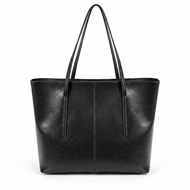Classic Black PU Leather Everyday Tote