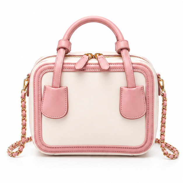 Elegant Pink Contrast Chain Strap Handbag Purse