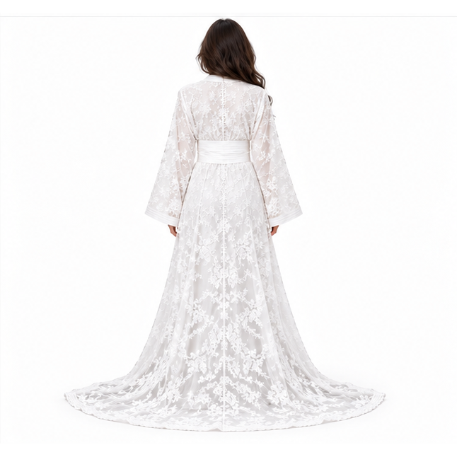 White Kaftan With Elegant Floral Embroidery