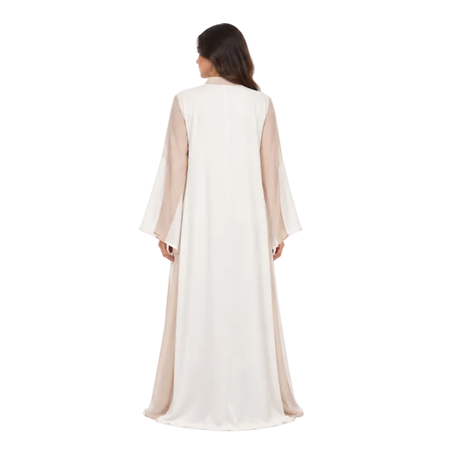 Elegant Gold Leaf Embroidered White Kaftan