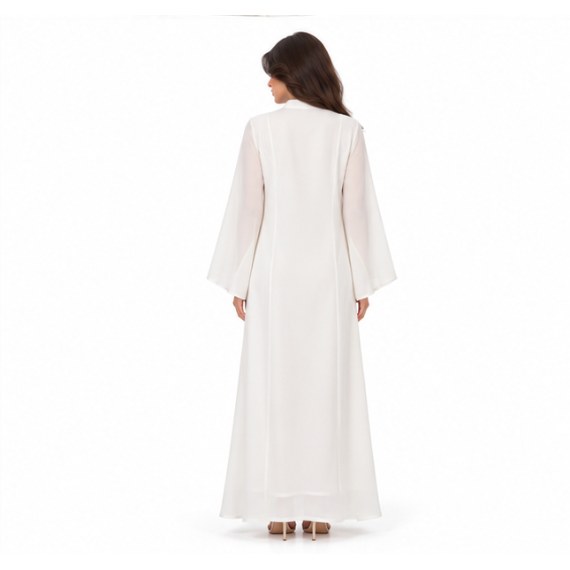 Elegant White Kaftan With Silver Embroidery