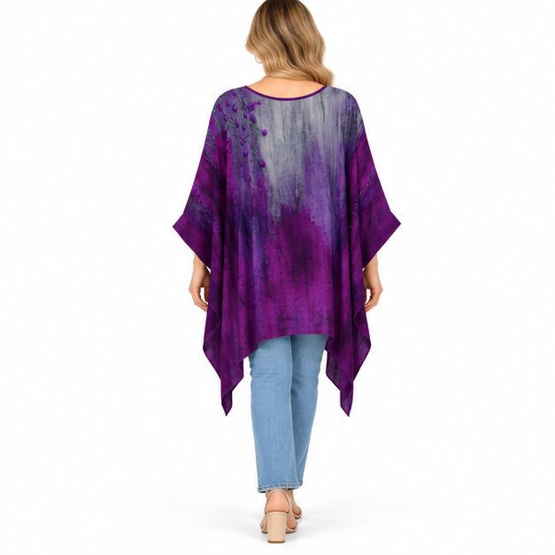 Elegant Purple Iris Floral Kaftan Top