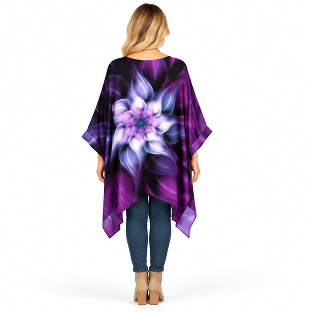 Elegant Purple Abstract Floral Kaftan Top