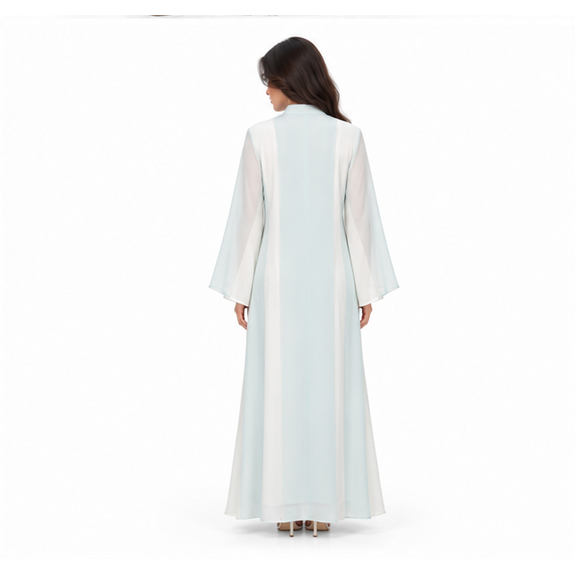 Elegant White Kaftan With Blue Embroidery