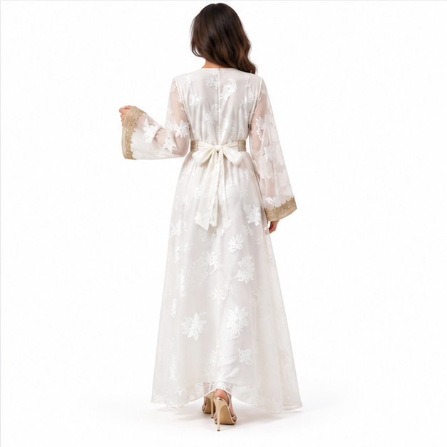 Elegant White Kaftan With Gold Embroidery