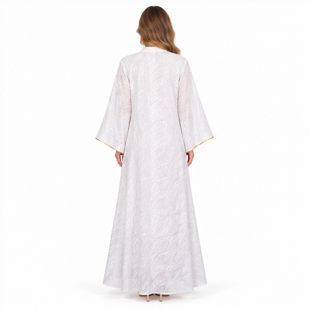 Elegant White Gold Embroidered Sequin Kaftan