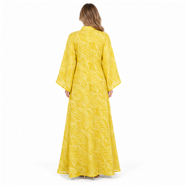 Elegant Yellow Embroidered Sequin Kaftan Dress