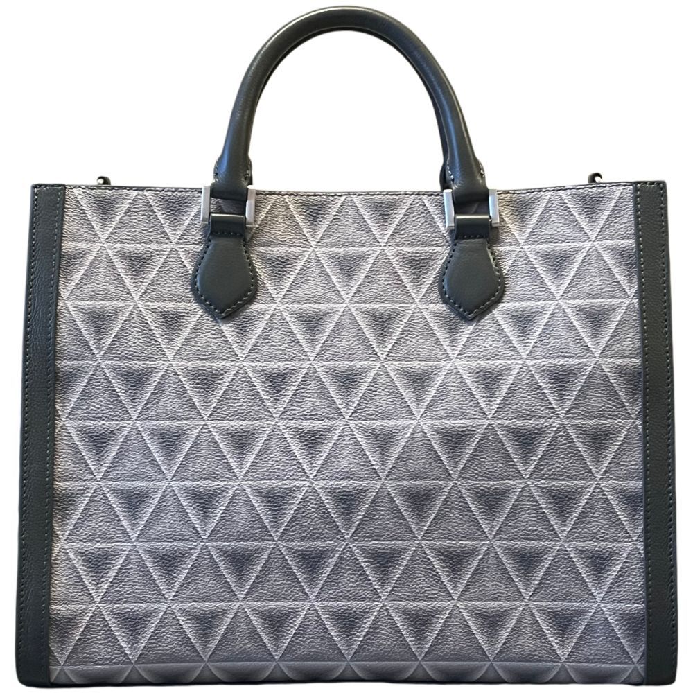 Revemoire Large Grey Leather Tote Bag 13-1/2" x 11" x 5" for Work, Travel, Shopping, Parties