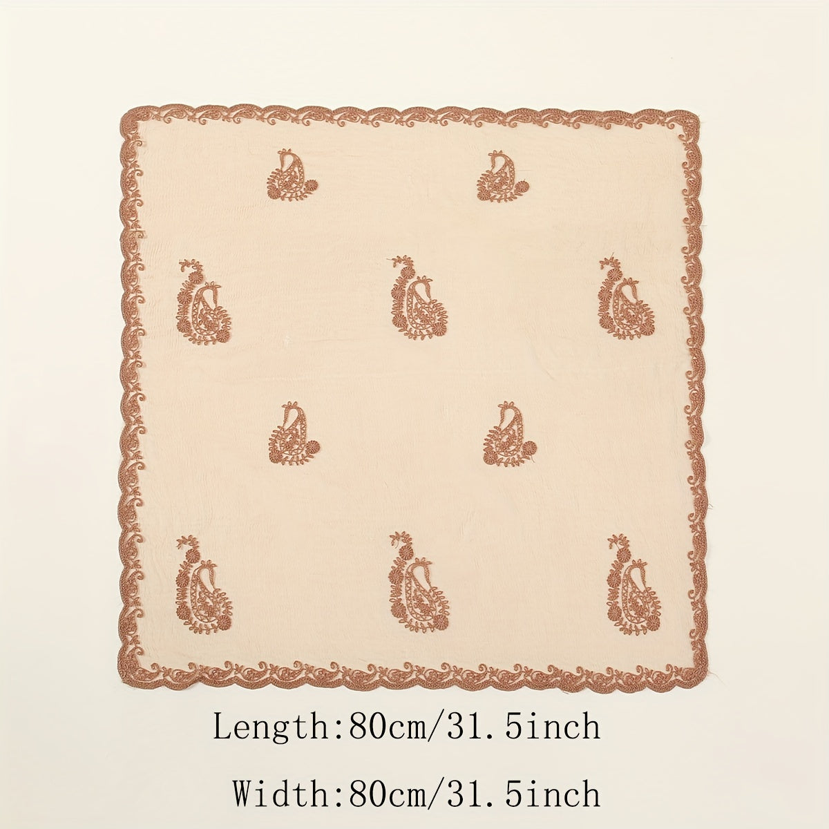 Thin Gauze Paisley Embroidery Elegant Square Scarf | Casual Rusty Brown Head Wrap