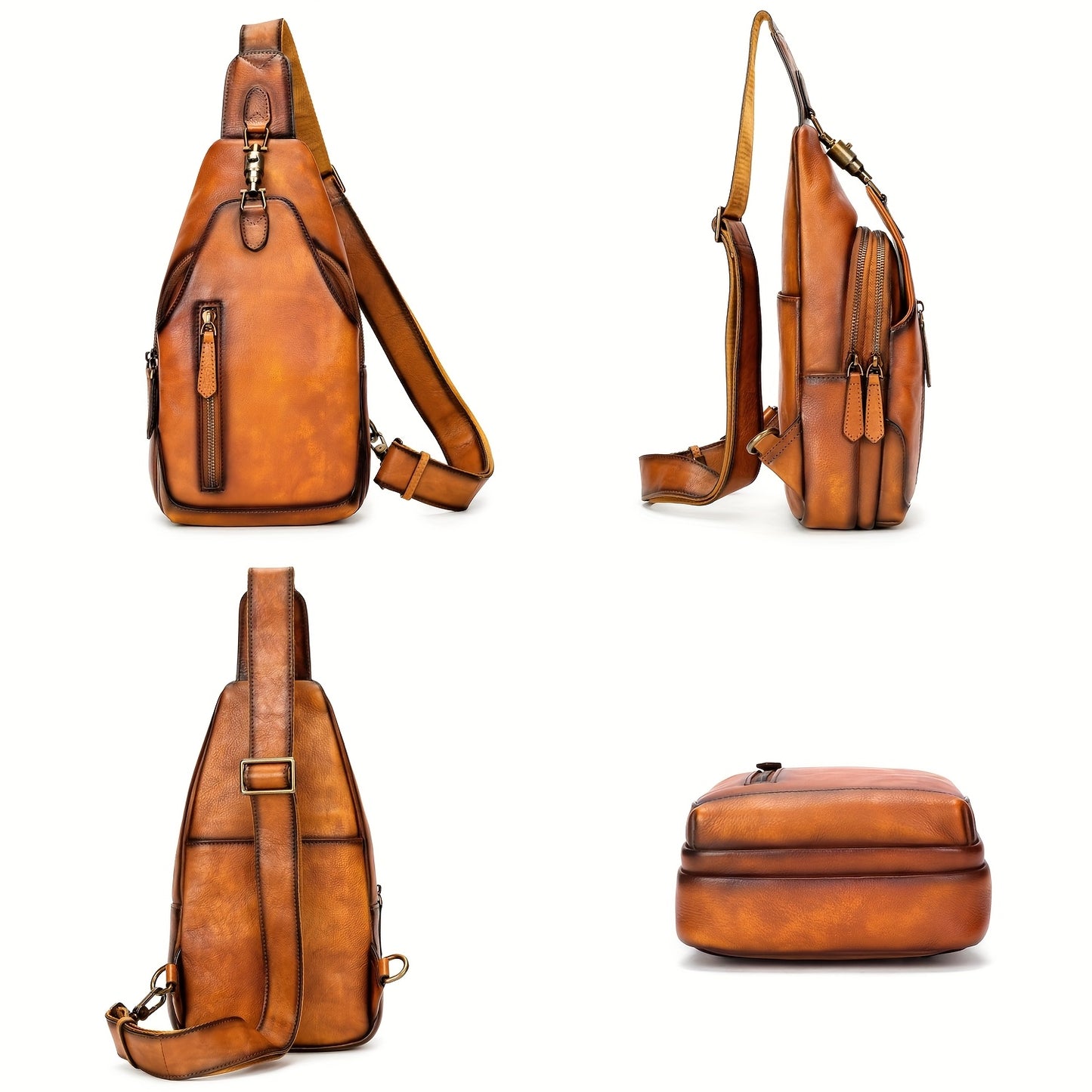 Genuine Leather Sling Bag For Men And Women Real Leather Shoulder Crossbody Bag