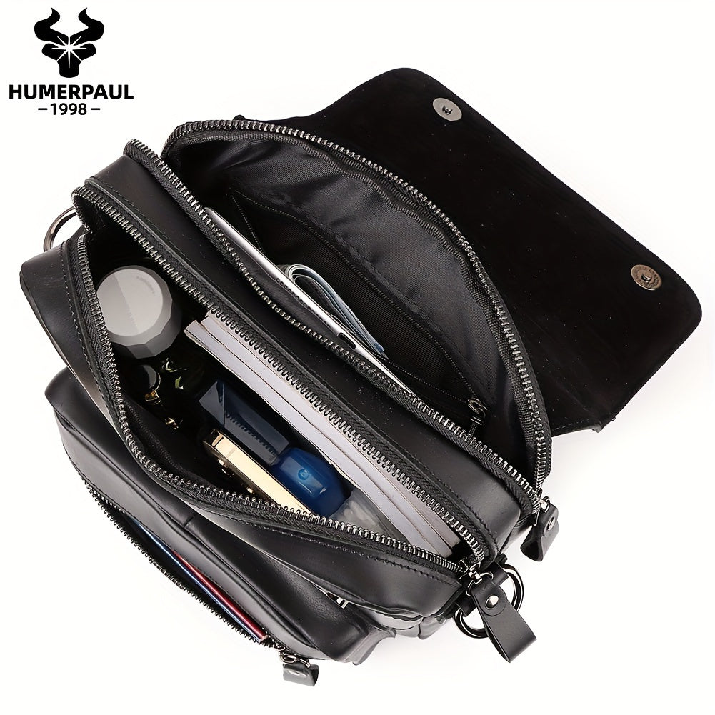 Leather Messenger Bag For Men, Shoulder Crossbody Bag With Adjustable Straps For Work Business
