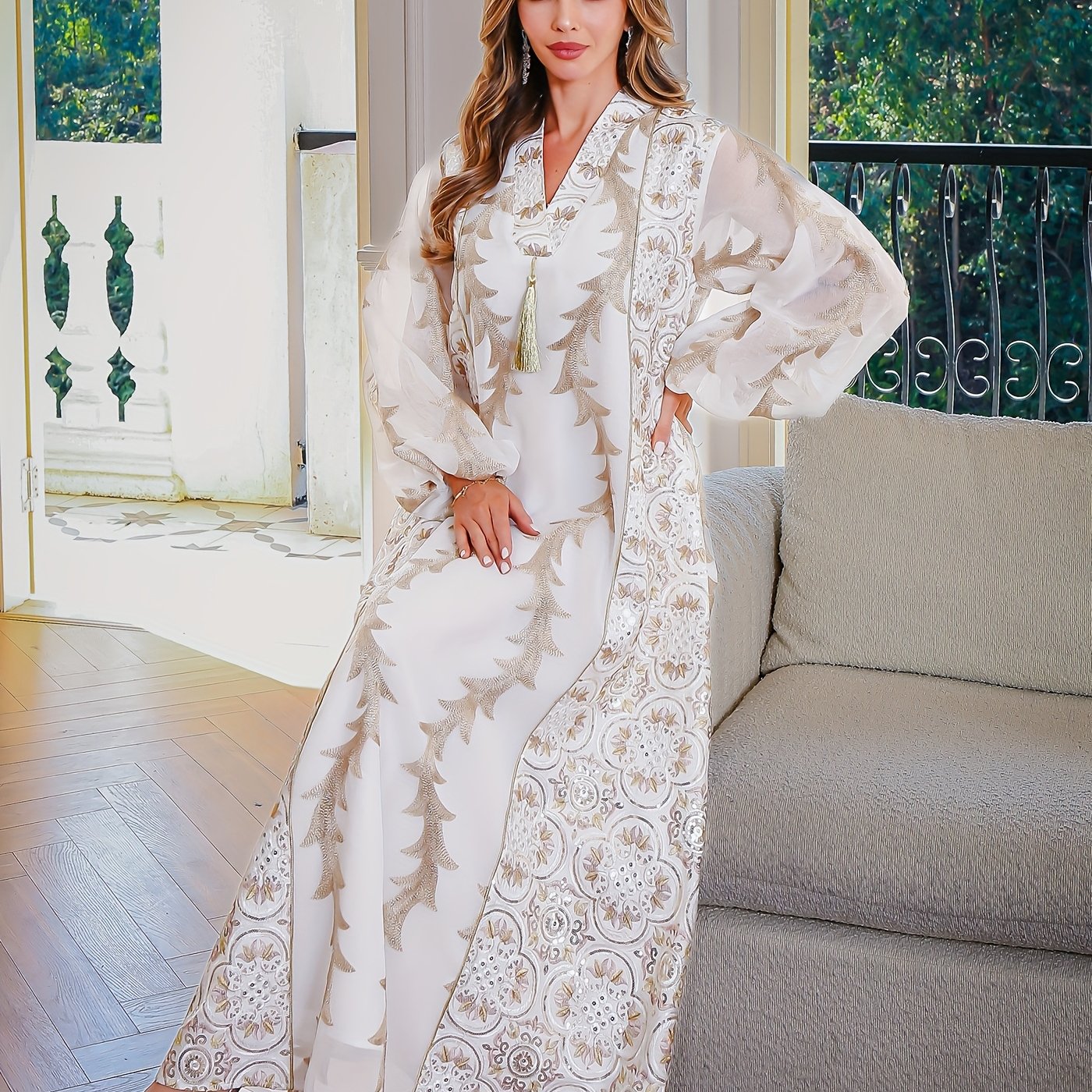 Ramadan Women's ABAYA Robes | Modern Muslim Pipe Bead Embroidered Diamond Bar Code Big Robe Women's Elegant Dress Foreign Trade Dubai Turkey Foreign Trade Clothing Abaya
