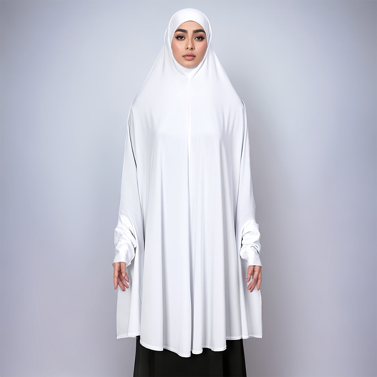 Women's Navy Blue Sleeveless Robe-Style Headscarf - Classic Loose Fit Breathable Jibab Abaya, Machine Washable Versatile Cover-Up for Casual & Formal Outings, Hijab Accessories, Modest Apparel, Decorative Pin Feature, Smooth Texture