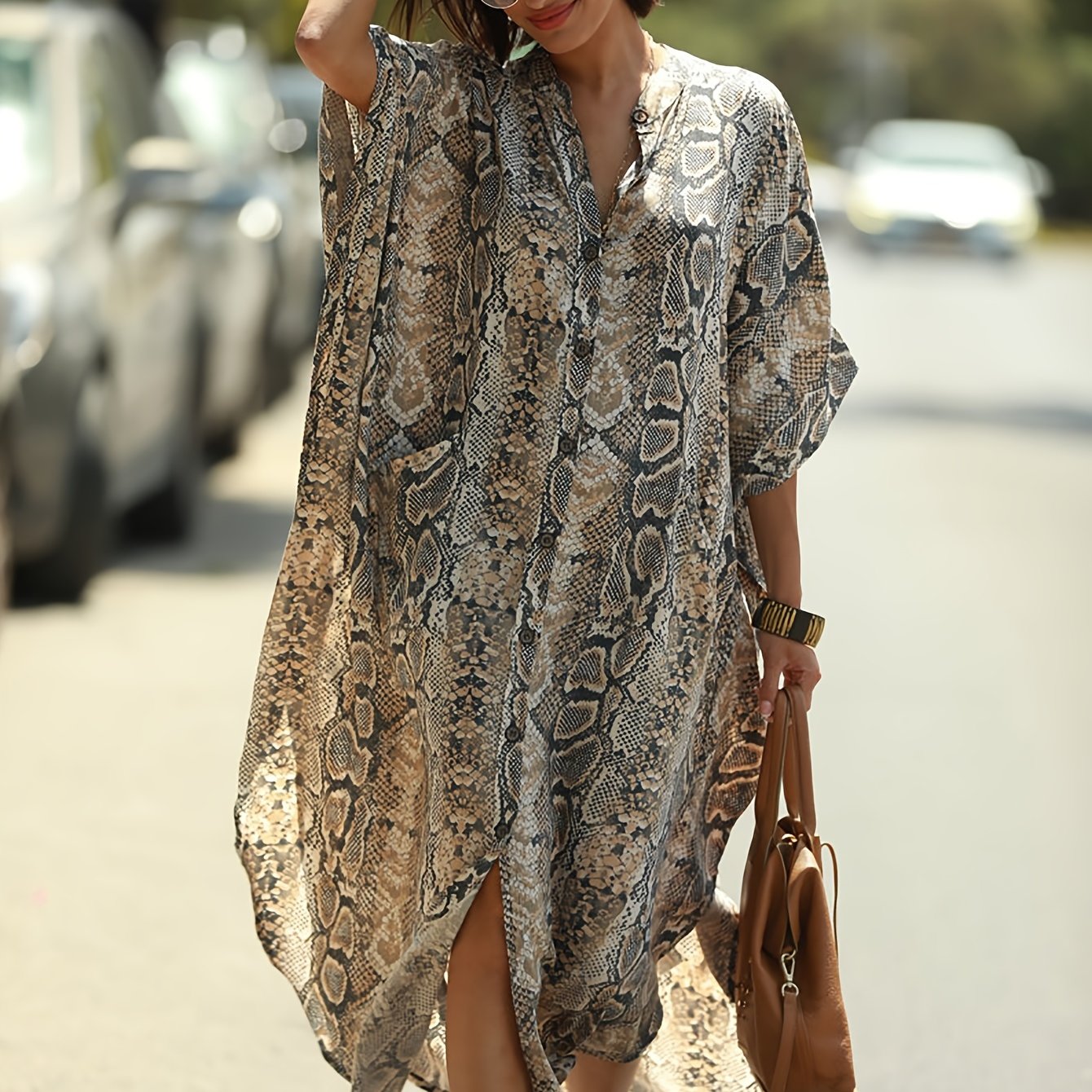 Women's Long Dress Bating Sleeve Kaftan Dresses Print Stripe Snake Pattern Dot Pattern Beach Cover Up Leisure Vacation Home Outfits Swimsuit Cover Up Ethnic Loose Robe