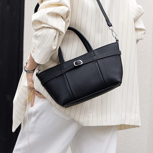 Genuine Leather Women's Vintage Tote Bag - Large Capacity Convertible Shoulder Bag with Removable Strap, Soft Cowhide Casual Handbag